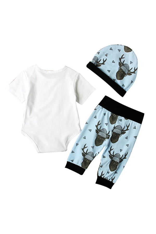 Christmas Infant Boys Short Sleeve Reindeer Print Romper+Leggings Blue