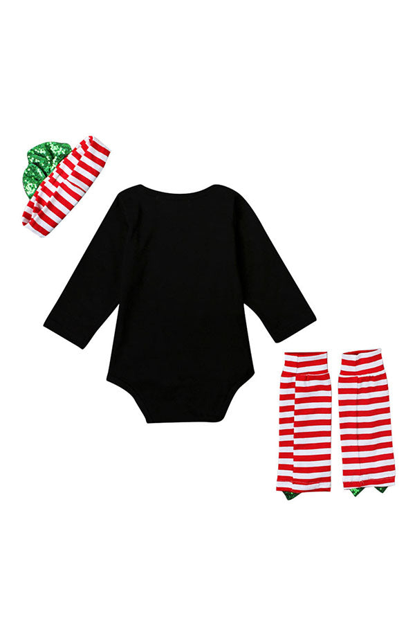 Cute Christmas Infant Girls Long Sleeve Romper+Stripe Leg Warmers Black