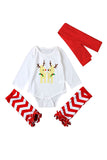 Christmas Infant Girls Reindeer Print Romper+Stripe Leg Warmers Red