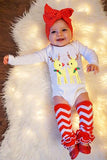 Christmas Infant Girls Reindeer Print Romper+Stripe Leg Warmers Red