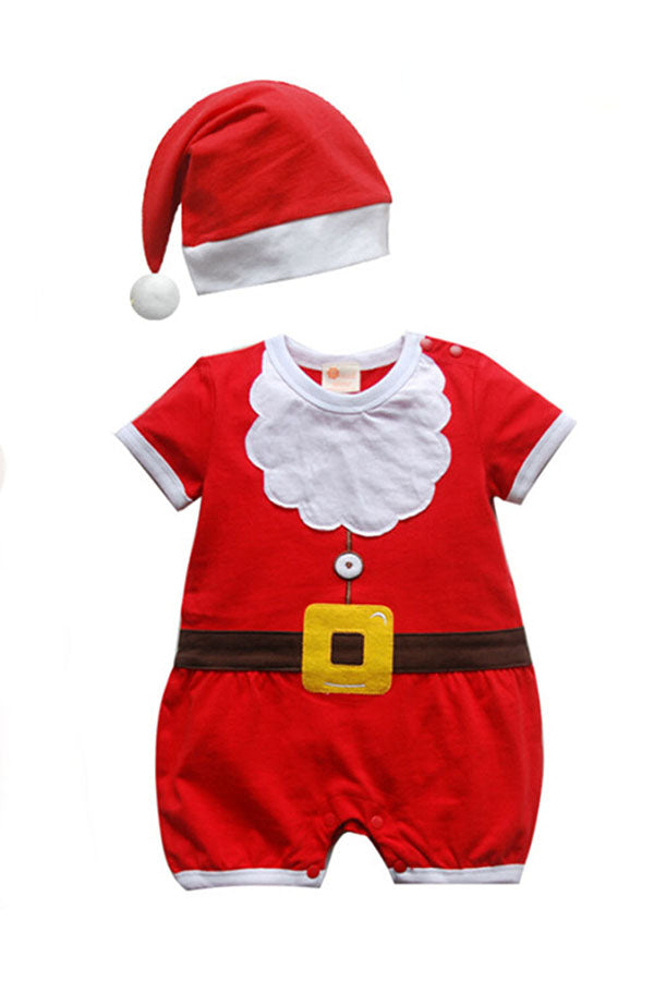 Cute Short Sleeve Christmas Santa Romper Costume For Baby Boys Red