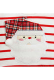 Long Sleeve Santa Print Stripe Lace Christmas Dress For Kids Girls Red