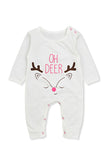 Long Sleeve Cartoon Reindeer Print Christmas Baby Girls Onesie White