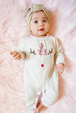 Long Sleeve Cartoon Reindeer Print Christmas Baby Girls Onesie White