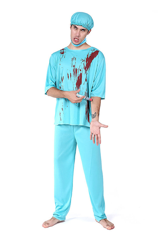 Halloween Cosplay Scary Zombie Nurse Costume For Men Turquoise