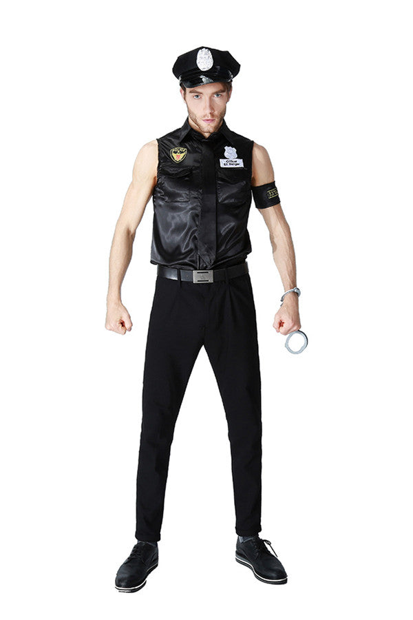 Cool Party Cosplay Halloween Police Officer Cops Costume For Men Black