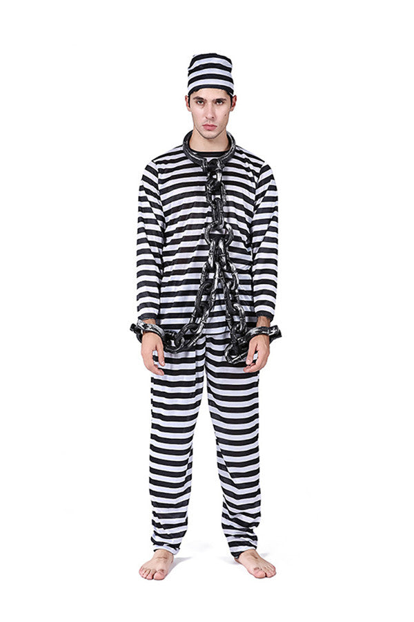 Holiday Cosplay Long Sleeve Stripe Prisoner Halloween Costume For Men