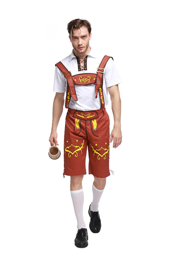 Fancy Lederhosen Halloween Bavarian Beer Oktoberfest Men Costume Khaki