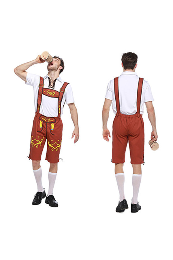 Fancy Lederhosen Halloween Bavarian Beer Oktoberfest Men Costume Khaki