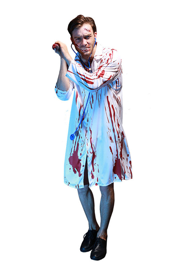 Scary Horror Bloody Doctor Halloween Costume For Men White