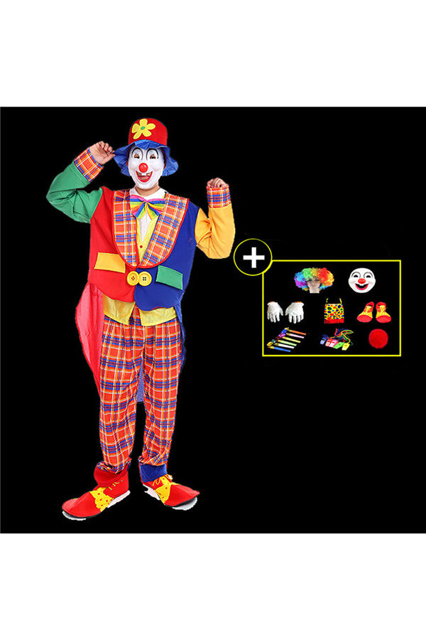 Funny Cricus Joker Clown Mens Costume For Halloween Carnival Cosplay