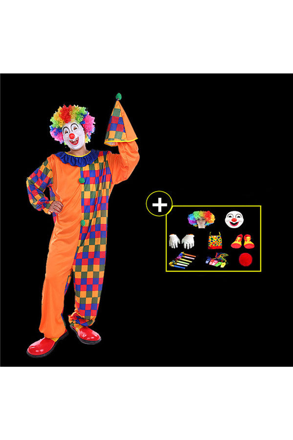 Funny Cricus Joker Clown Mens Costume For Halloween Cosplay Orange