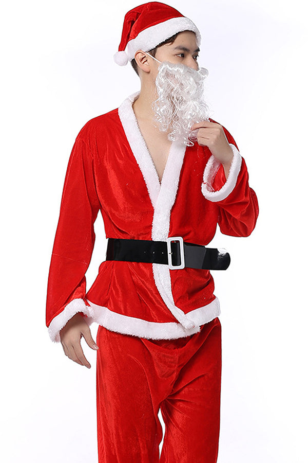 Long Sleeve Merry Christmas Mens Santa Claus Costume Red