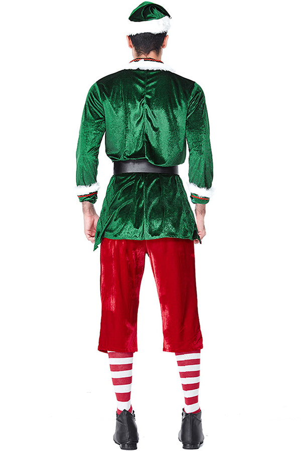 Fashion Plus Size Fur Mens Christmas Santa Helper Elf Costume Green