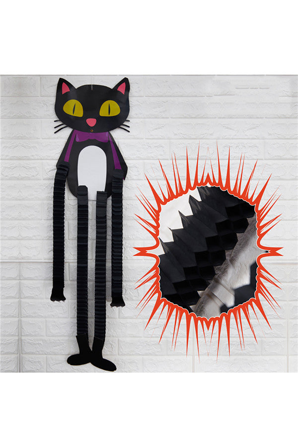 Funny Elastic Cat Paper Ornaments For Halloween Party Decor Black
