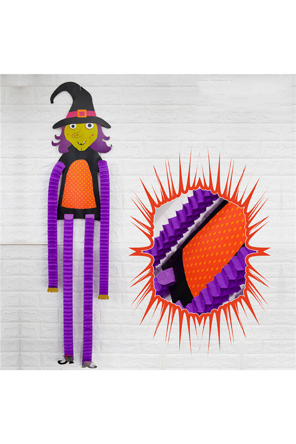 Funny Elastic Witch Paper Ornaments For Halloween Party Decor Purple