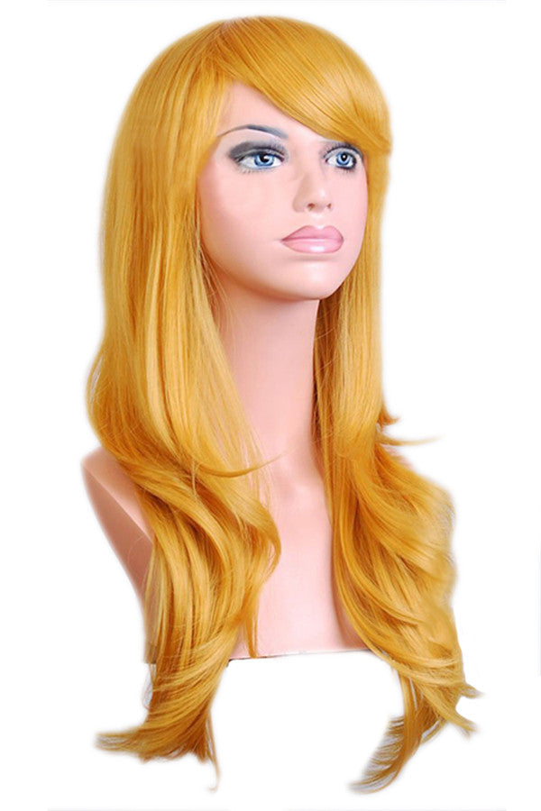 Gold Fashion Cosplay Ladies Sexy Long Waves Hair Wig