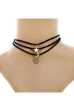 Black Chic Star Moon Sun Pendant Multi Layers Velvet Choker