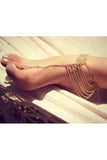 Vintage Multi Layers Tassel Anklet With Toe Ring Silver Gold