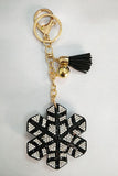 Fashion Christmas Rhinestone Snowflake Pendant Tassel Keychain Red