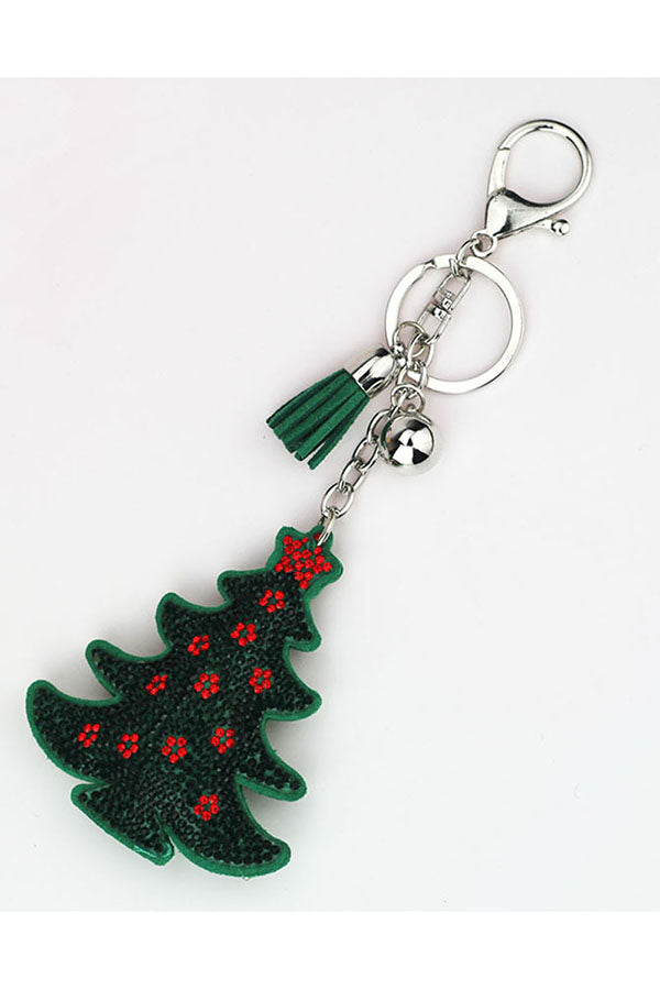 Fashion Rhinestone Christmas Tree Pendant Tassel Keychain Green