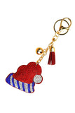 Fashion Stylish Rhinestone Christmas Hat Pendant Tassel Keychain Red