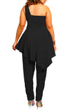 Black Chiffon Plus Size One Shoulder Peplum Jumpsuits For Women