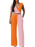 Pinkqueen Womens Wide Leg Jumpsuit V Neck Sleeveless Long Romper