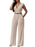 Pinkqueen Womens Wide Leg Jumpsuit V Neck Sleeveless Long Romper