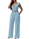 Pinkqueen Womens Wide Leg Jumpsuit V Neck Sleeveless Long Romper