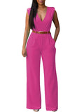 Pinkqueen Womens Wide Leg Jumpsuit V Neck Sleeveless Long Romper