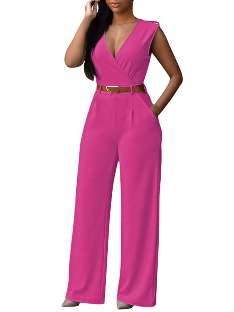 Pinkqueen Womens Wide Leg Jumpsuit V Neck Sleeveless Long Romper –  PinkQueenShop