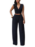 Pinkqueen Womens Wide Leg Jumpsuit V Neck Sleeveless Long Romper