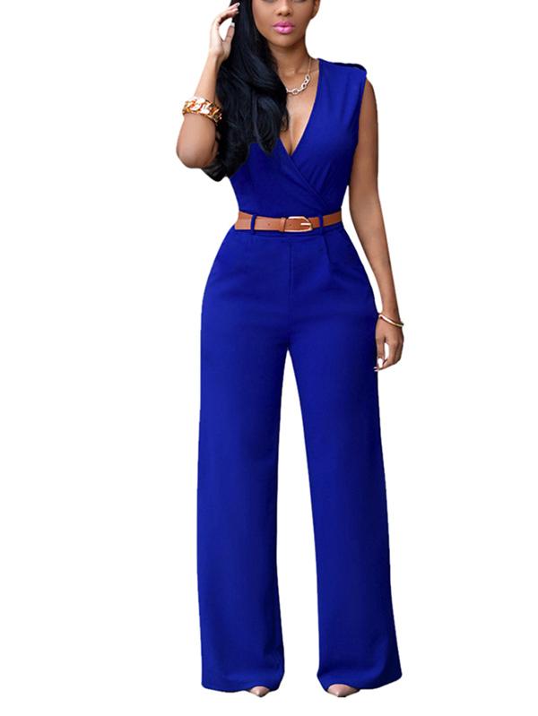  Pink Queen Women's Jumpsuits Black Sleeveless Loose Pants Belt  Jumpsuits Rompers,Small : Clothing, Shoes & Jewelry