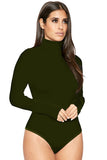 Womens Mock Neck Plain Long Sleeve Slimming Bodysuit Black