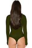Womens Mock Neck Plain Long Sleeve Slimming Bodysuit Black