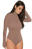Womens Mock Neck Plain Long Sleeve Slimming Bodysuit Black