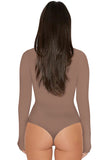 Womens Mock Neck Plain Long Sleeve Slimming Bodysuit Black