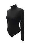 Womens Mock Neck Plain Long Sleeve Slimming Bodysuit Black