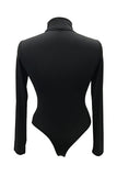 Womens Mock Neck Plain Long Sleeve Slimming Bodysuit Black