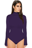 Womens Mock Neck Plain Long Sleeve Slimming Bodysuit Black