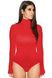Womens Mock Neck Plain Long Sleeve Slimming Bodysuit Black