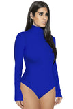 Womens Mock Neck Plain Long Sleeve Slimming Bodysuit Black