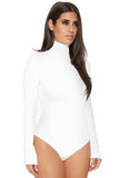 Womens Mock Neck Plain Long Sleeve Slimming Bodysuit Black