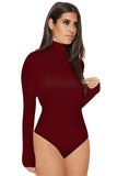 Womens Mock Neck Plain Long Sleeve Slimming Bodysuit Black