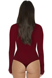 Womens Mock Neck Plain Long Sleeve Slimming Bodysuit Black