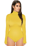 Womens Mock Neck Plain Long Sleeve Slimming Bodysuit Black