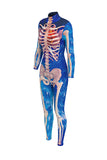 Fancy Full Body Skeleton Bodysuit Adult Halloween Costume Blue