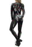 Rose Skeleton Print Jumpsuit Halloween Costume