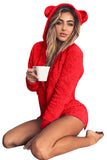 Plus Size Long Sleeve Zipper Front Hood Fuzzy Pajama Red